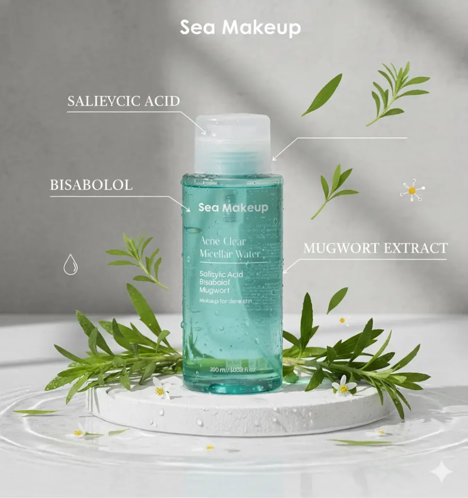 Sea Makeup Acne Clear Micellar Water dengan Salicylic Acid dan Mugwort untuk kulit berjerawat