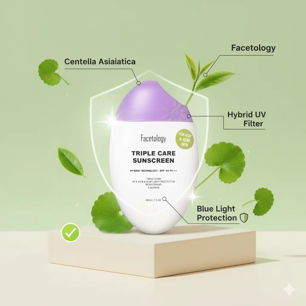 Facetology Triple Care Sunscreen SPF 40 PA+++ non-comedogenic untuk kulit berminyak dan berjerawat